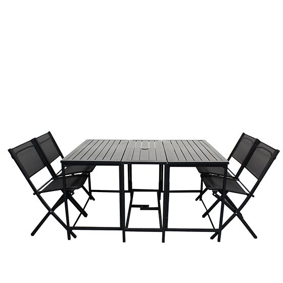 4 Saisons à la Table N°5 Ensemble 5 mcx en aluminium noir incluant table et 4 chaises