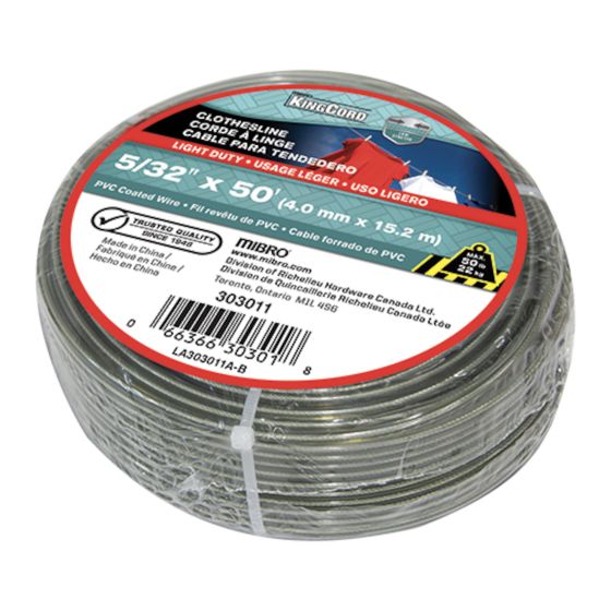 Corde à Linge En PVC Grayline 4,8 Mm - Différentes Longueurs Jusqu'à 20m - Résistante Et Durable