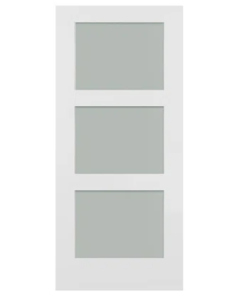 White Pre-Painted Pine Door With 3 Frosted Glass Panels - 30" x 80" "Shaker"