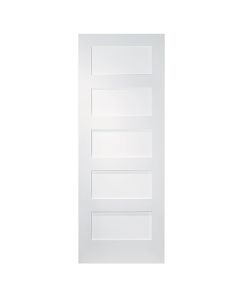 White Pre-Painted Pine Door With 5 Frosted Glass Panels - 30" x 80" "Shaker"