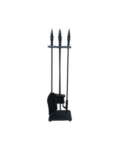 Ensemble d'outils de foyer avec base rectangulaire, noir, 27"