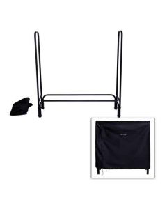 Firewood Log Rack + cover 47"L x 13-1/4"P x 49"H Black - Steel
