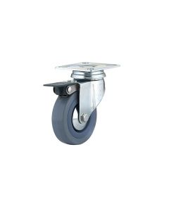 Roulette pivotante/frein 3" caoutchouc thermoplastique gris