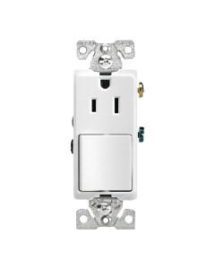 Interrupteur avec prise à bascule, 15A, 120V, blanc