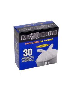 Sac à ordure, cuisine, long, blanc, 30/pqt