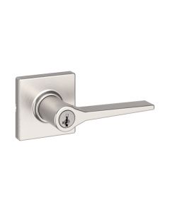 Hollis Square Rose Keyed Entry Lever - Entry - Satin Nickel
