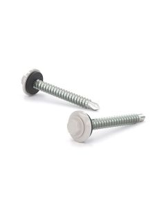 White Metal Screw, Hex Head w/ Steel & Neoprene Washer  #9x1-1/2" (100)