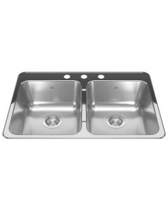 Double Bowl Stainless Steel Sink with Three Holes, 20.5" x 31" x 7"