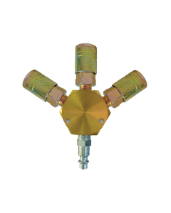 3-Way Brass Air Splitter With 3 1/4 Industrial Quick Couplers