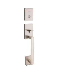 San Clemente Entry Handleset and Halifax Knob with Deadbolt - Satin Nickel
