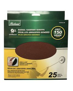 9" Round Sandpaper 150 Grit 25/Pack Hook & Loop