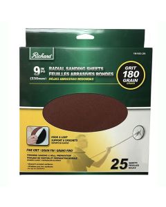 Papier abrasif rond 9 po 180 grains 25/pk à fixation rapide