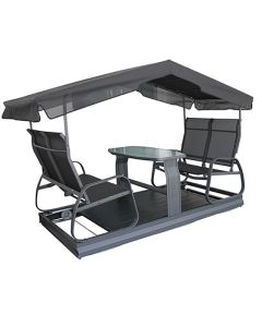 Balançoire de jardin 4 places en aluminium avec toit, table et moustiquaire