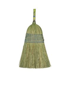 Econo Corn Broom with Wooden Handle and Hay Bristles - 6-Cord