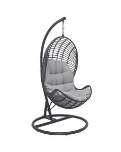 Chaise suspendue style oeuf en acier gris avec coussins