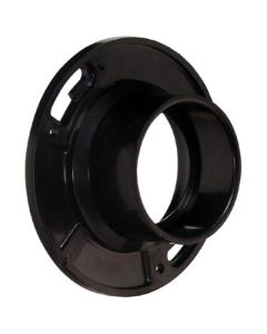 ABS DWV toilet flange, 4" x 3" socket, black.
