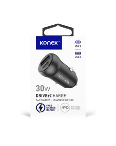 Car Charger 30W USB+USB-C Fast Charge