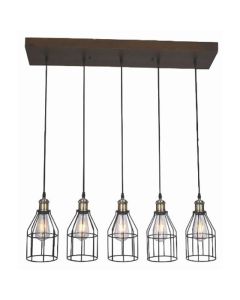 Pendant Fixture 5 Lights Black/Wood NEWYORK