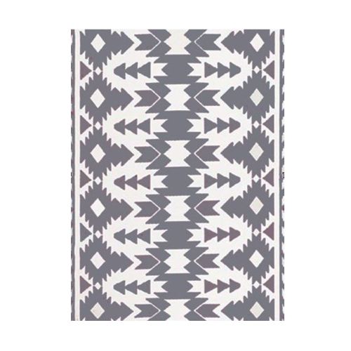 Tapis extérieur en plastique Boho, gris et blanc, 5' x 7'