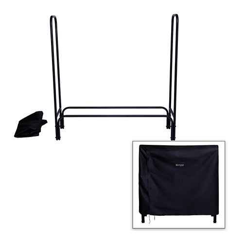 Firewood Log Rack + cover  47"L x 13-1/4"P x 49"H Black - Steel
