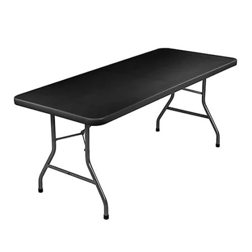 6-Foot Folding Table with Steel Frame and Black High-Density Polyethylene Top