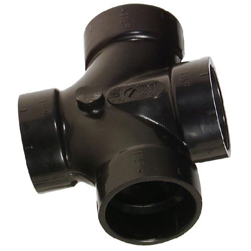 Té sanitaire double ABS DWV, 1 1/2" x 1 1/2" x 1 1/2" x 1 1/2", femelle, noir