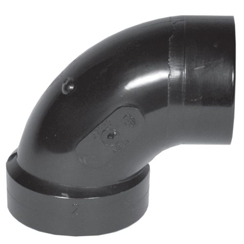 Coude 90° ABS DWV, 1 1/2", fem. x mâle, noir