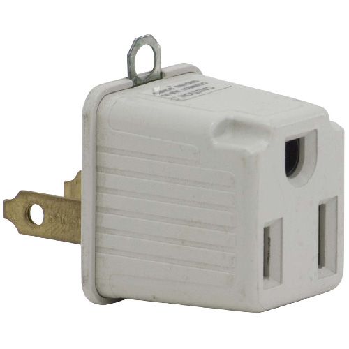 Adaptateur fiche 3 branches/prise 2 fentes, blanc