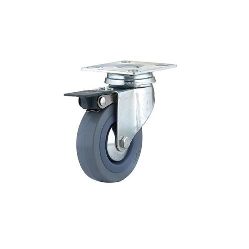Roulette pivotante/frein 3" caoutchouc thermoplastique gris