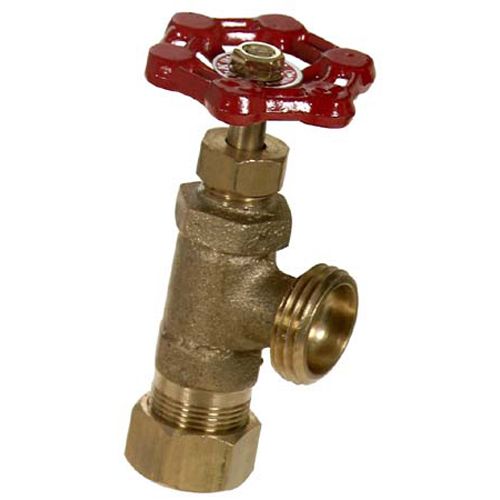 Brass boiler drain valve, 1/2 in., compression inlet, 3/4" hose thread outlet
