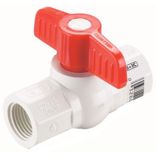 PVC straight ball valve, 1/2 in., threaded ends SCH40