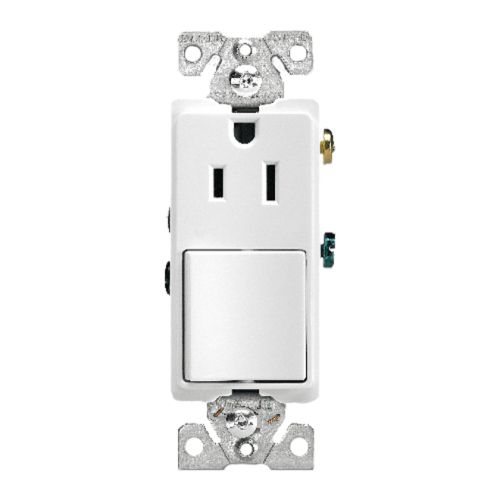 Interrupteur avec prise à bascule, 15A, 120V, blanc