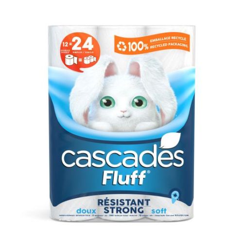 Papier hygiénique Cascades Fluff, résistant et doux, paquet de 12 rouleaux