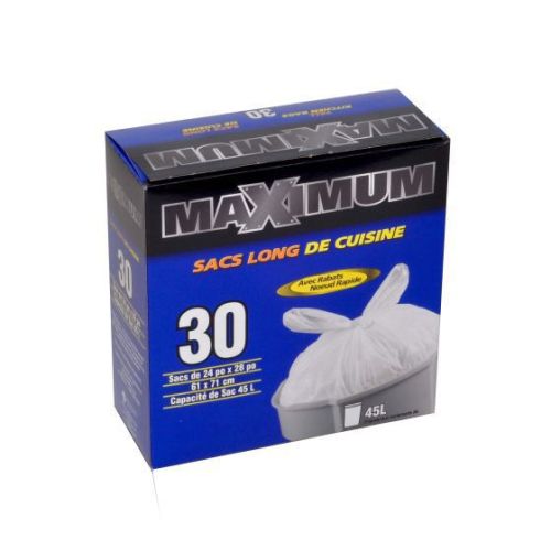 Sac à ordure, cuisine, long, blanc, 30/pqt