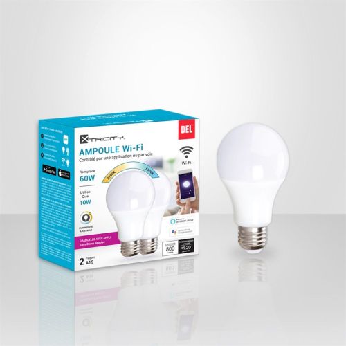 Ampoule Wi-Fi DEL, A19, variations de blanc, 10 W, 2/pqt
