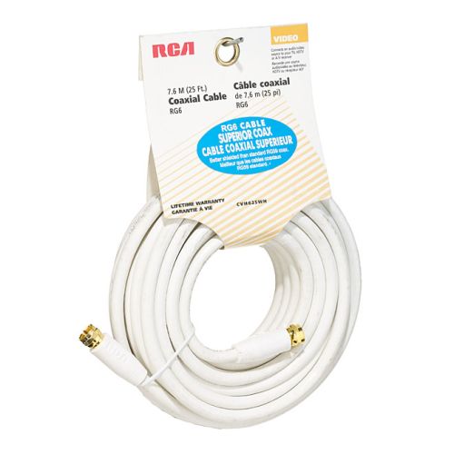 Câble coaxial RG6, 25', blanc