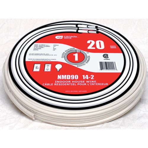 Fil domestique construction, 14/2 NMD90, 15 A, blanc, 20 m