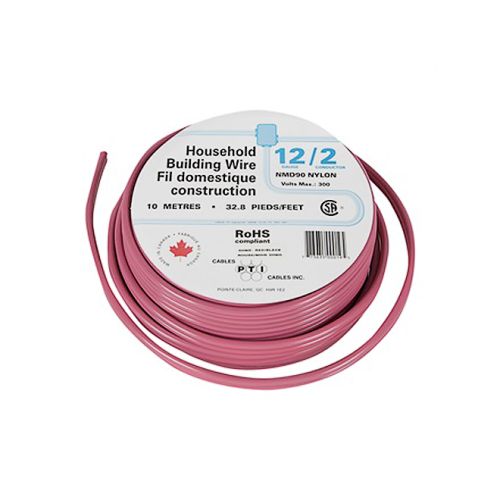 Fil électrique, 12/2 NMD90, 20 A, rouge, 10 m