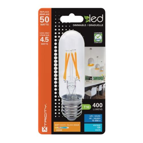 Ampoule filament DEL, T10, blanc doux, 4,5 W