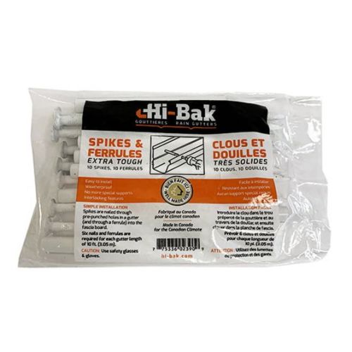Clous et douilles pour gouttière, 6", 10/sac, blanc