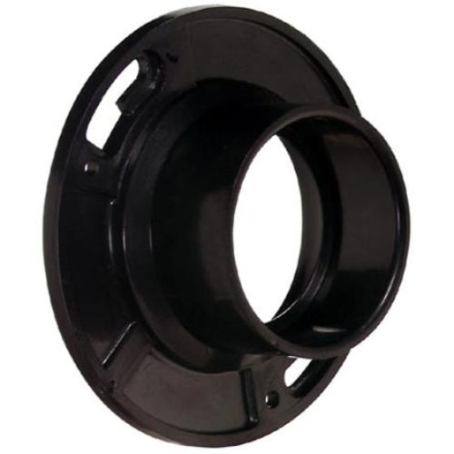 ABS DWV toilet flange, 4" x 3" socket, black.