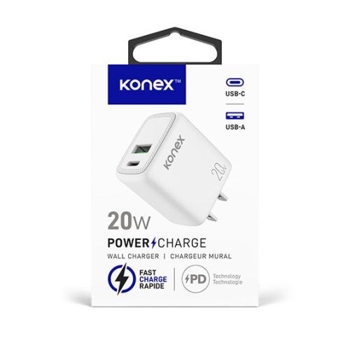 Wall Charger USB+USB-C 20W Fast charge