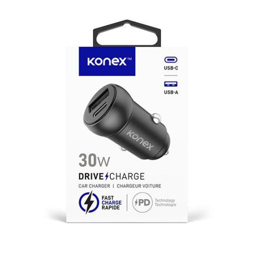 Car Charger 30W USB+USB-C Fast Charge