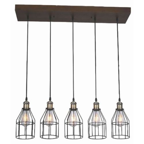 Luminaire suspendu bois et noir 5 lumieres NEWYORK