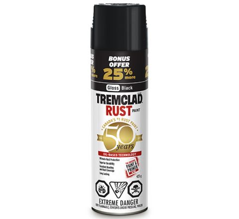 Tremclad Sprat Rust paint  "Gloss Black" 25% bonus (425g)