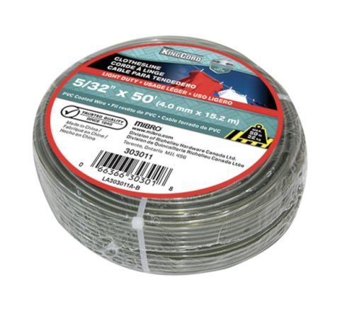 PVC-Coated Wire Clothesline - Green - 5/32" x 50'