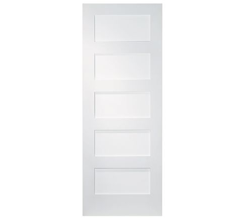 White Pre-Painted Pine Door With 5 Frosted Glass Panels - 30" x 80" "Shaker"