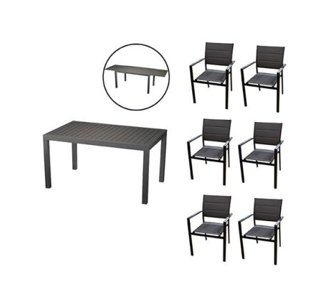 Set Patio 6 chaises et une table extensible