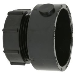 ABS DWV adapter, 1-1/2" socket x 1-1/4" male thread, for trap with nut