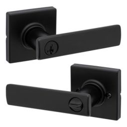 Breton Square Rose Keyed Entry Levers - Matte Black